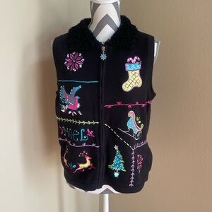 Vintage Christmas Vest - Embroidered - Merry & Bright - Size: Medium